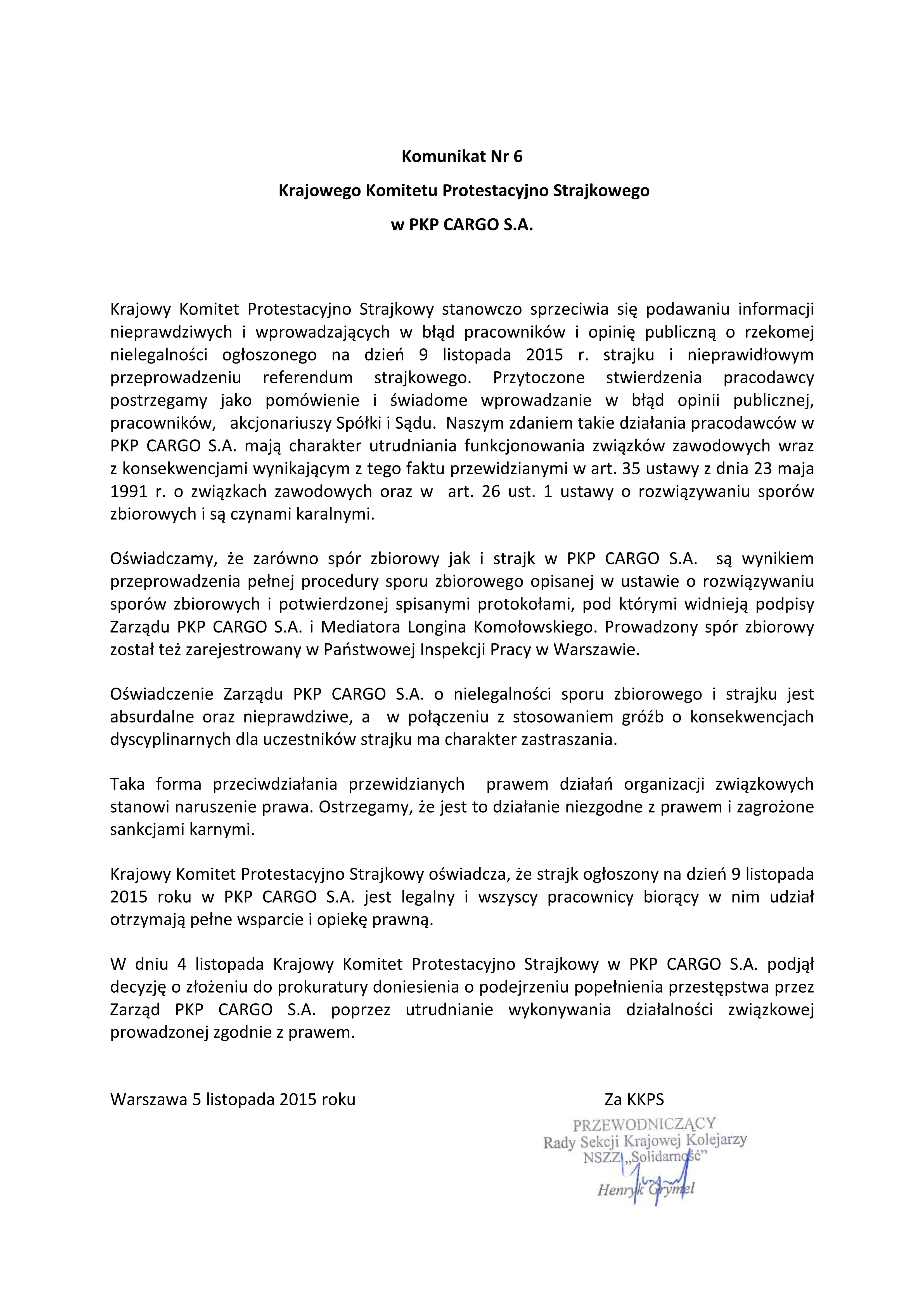 Komunikat KKPS Nr 6 05.11.2015