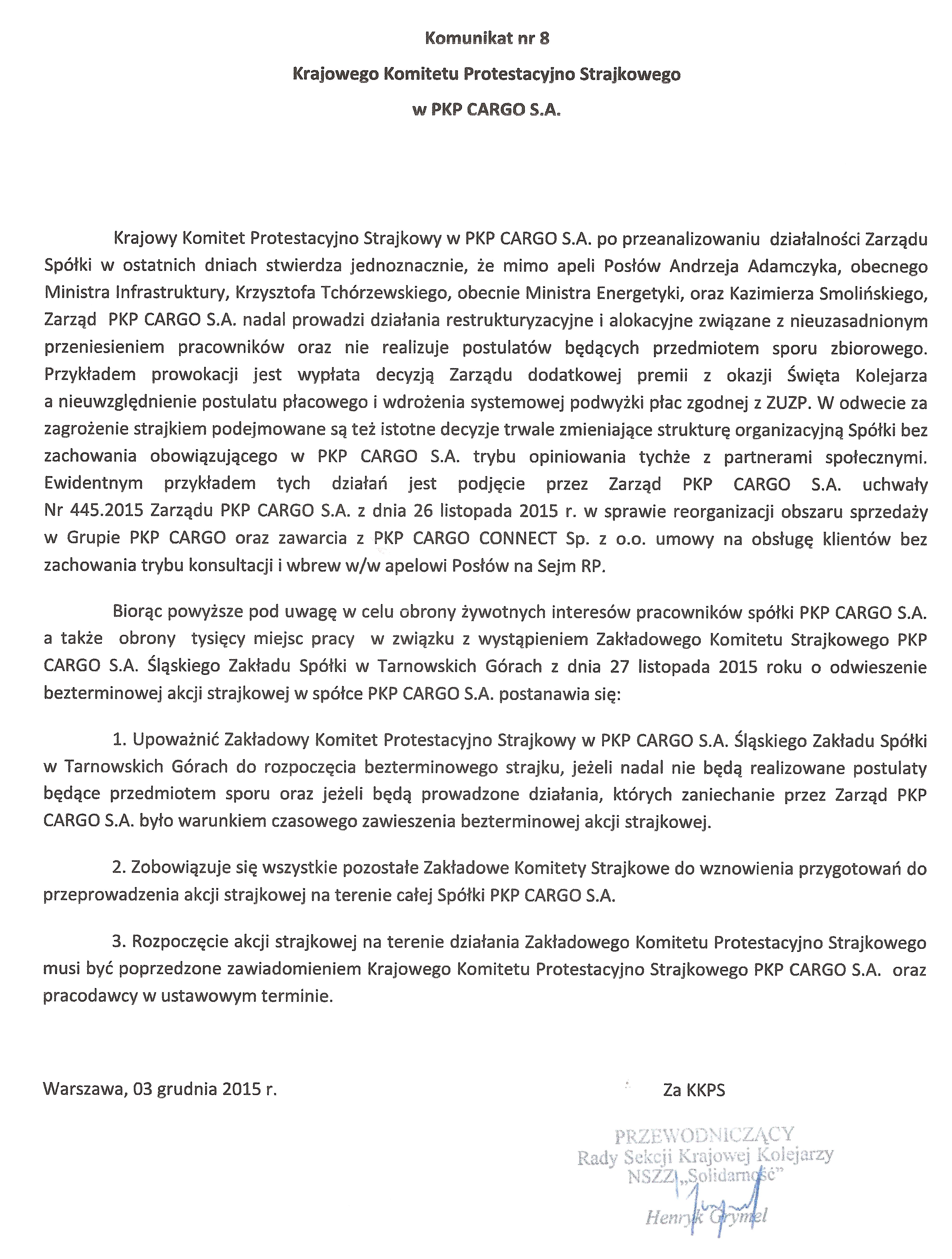 Komunikat KKPS nr 8