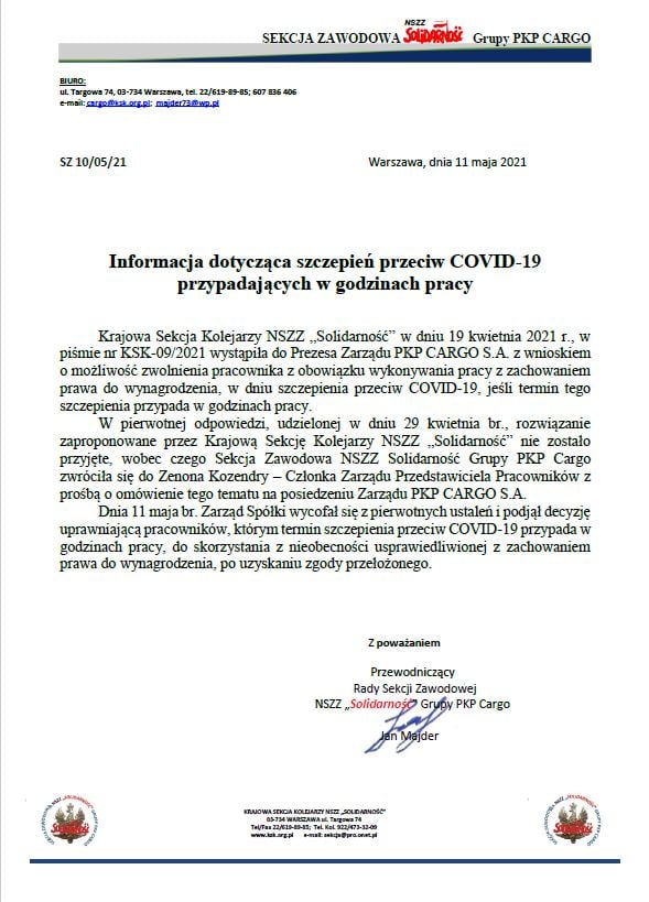 SZ 10 05 21 dzie wolny na szczepienia