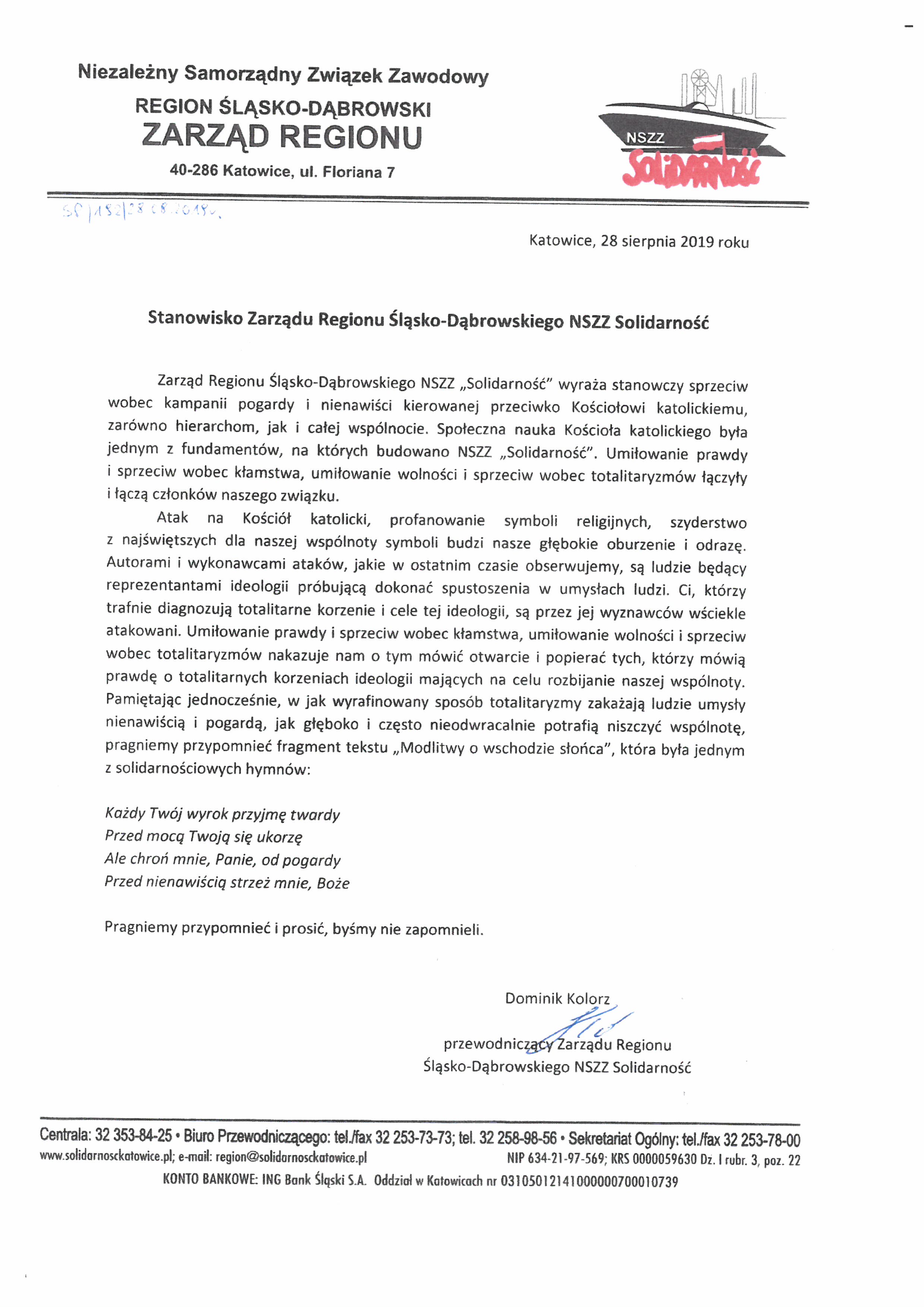 Stanowisko ZR l. Dbr. 28.08.2019