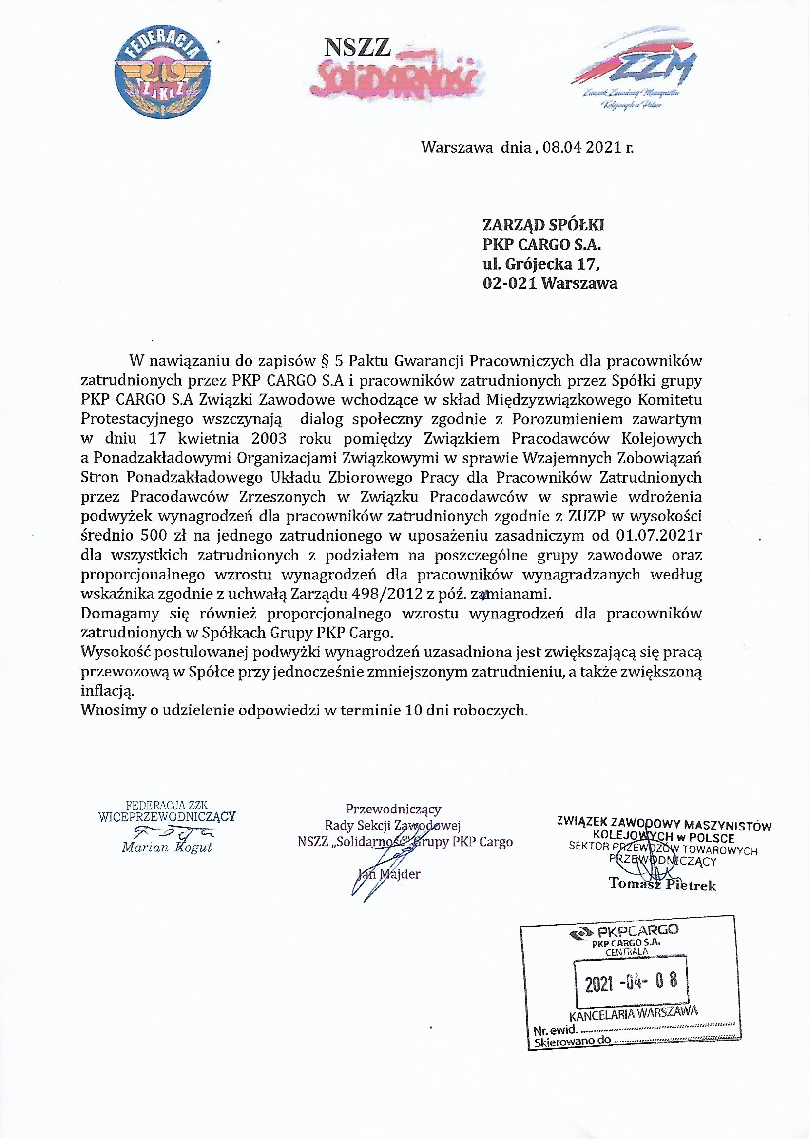 Wystpienie ZZ o podwyki