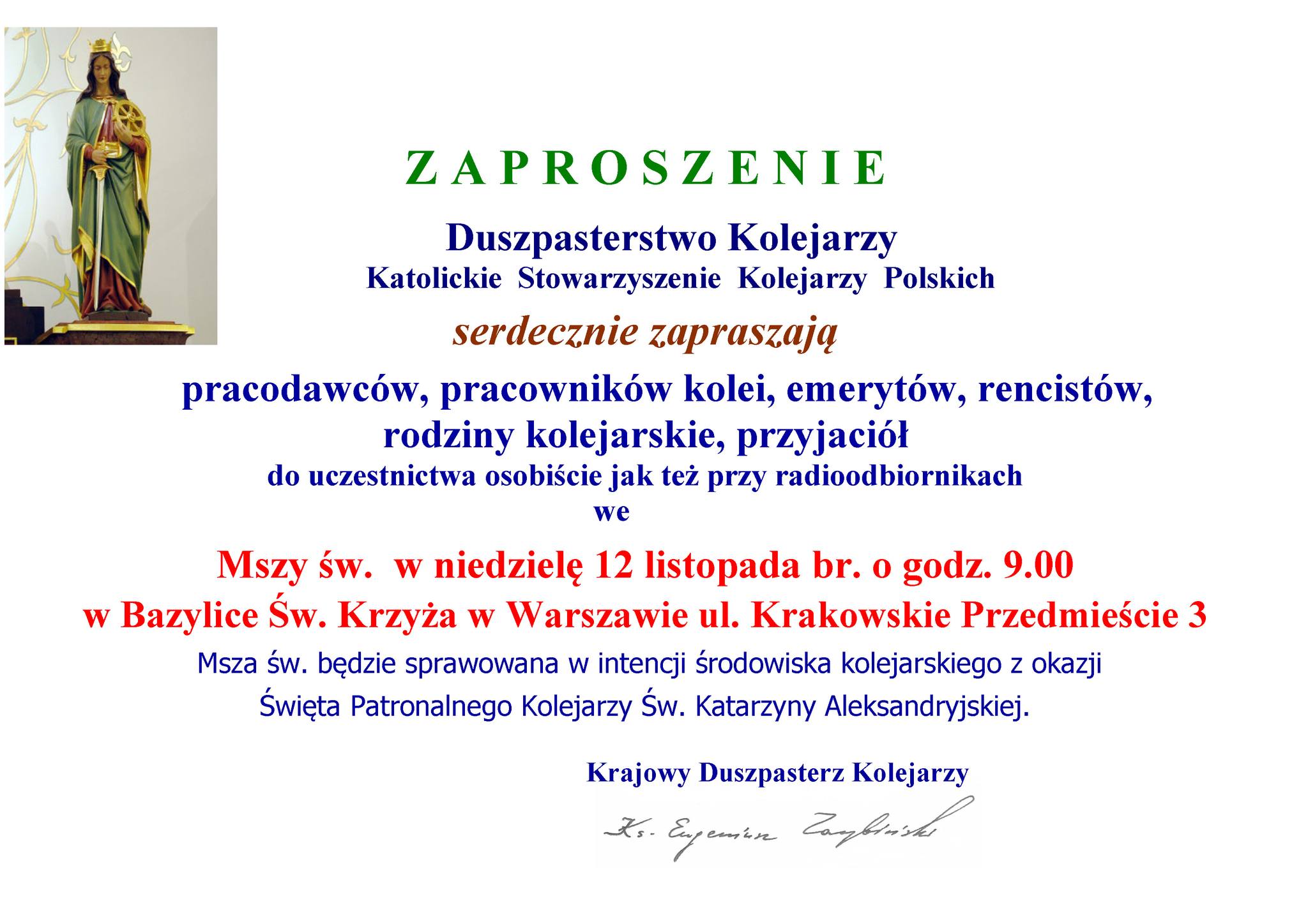 Msza w z okazji wita Kolejarza