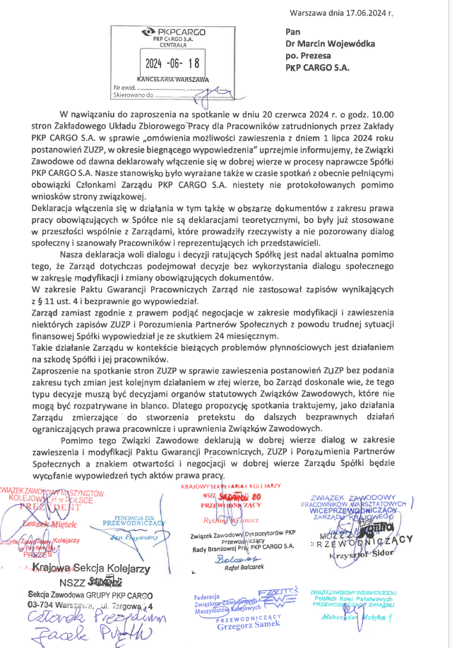 Odpwied Zwizkw Zawodowych dot zawieszenia ZUZP