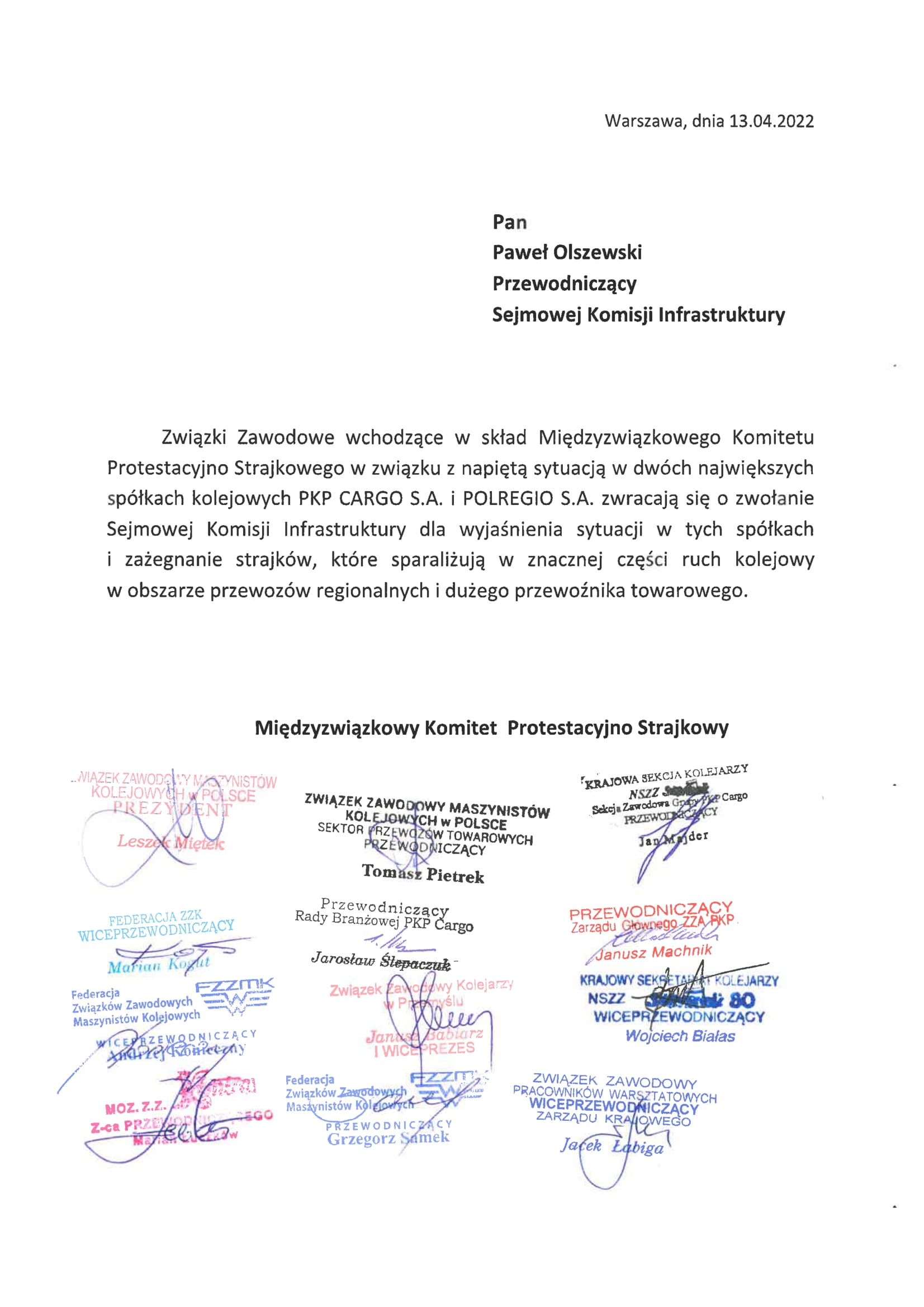 Wystpienie ZZ w sprawie zwoania Sejmowej Komisji Infrastruktury 1