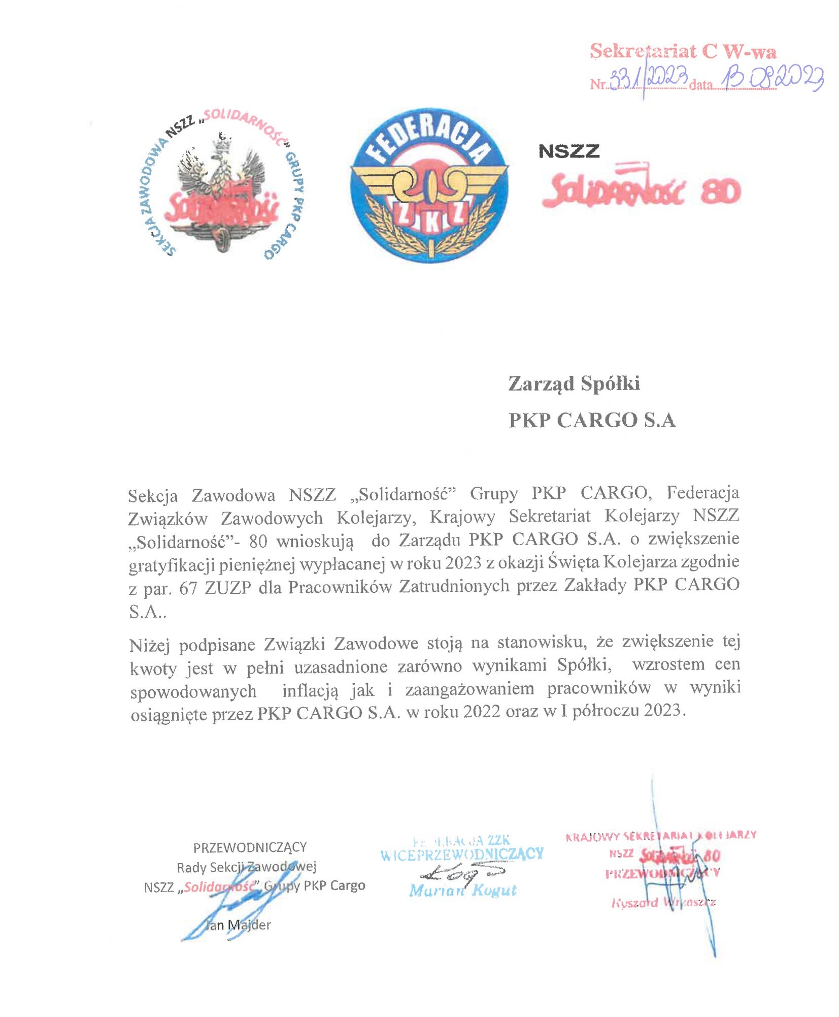 Wystpienie ZZ Kolejarz 2023