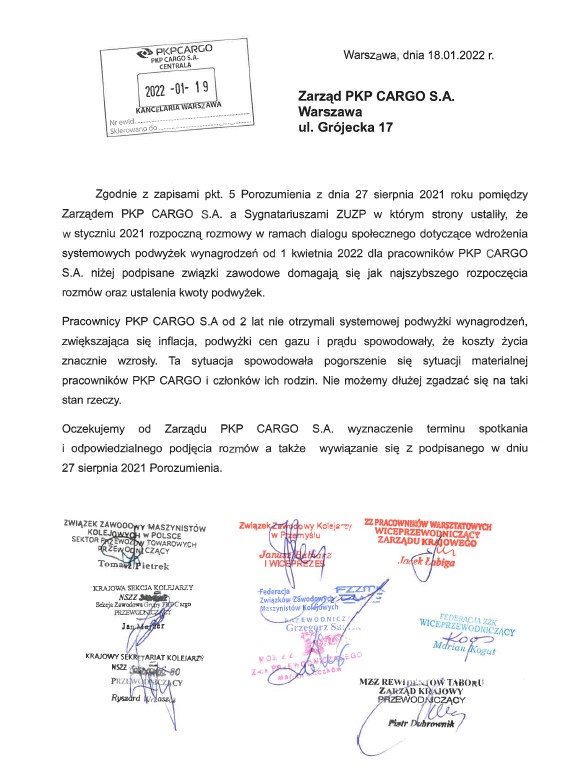 Wystpienie ZZ w sprawie podwyek 2022