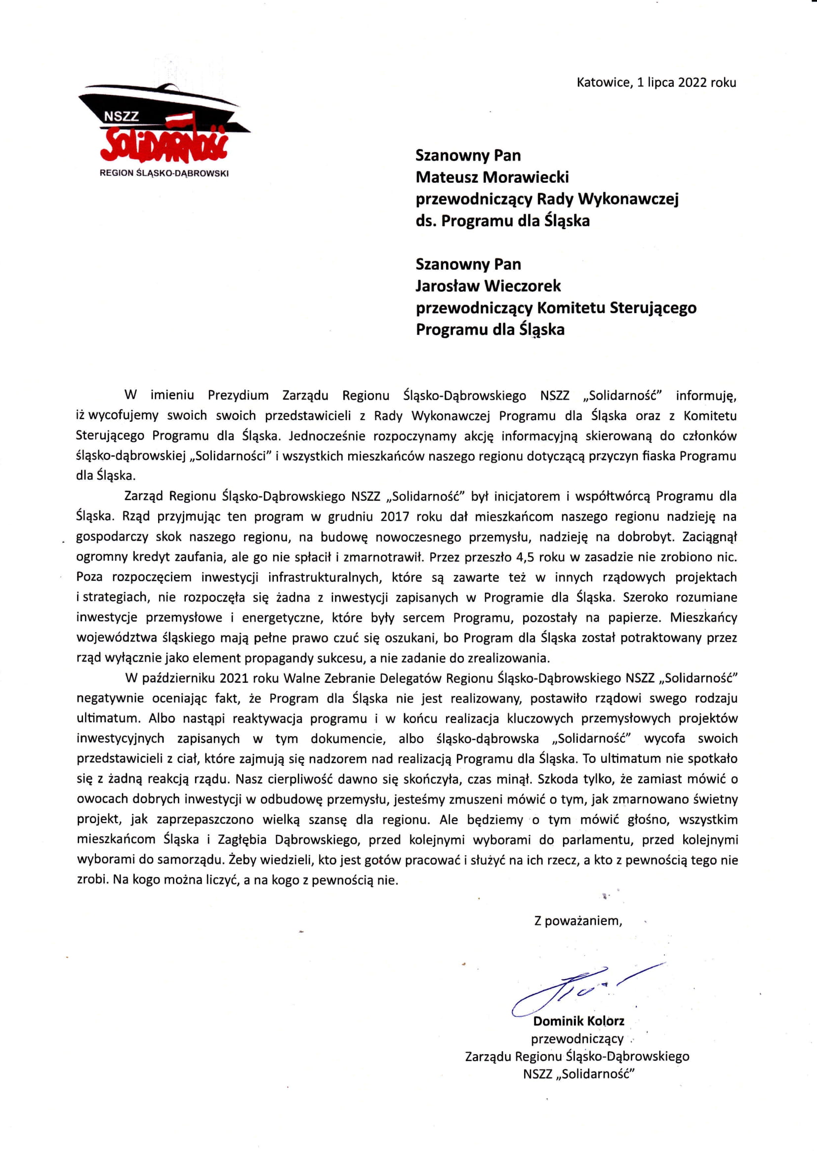 program dla slaska podpis 1